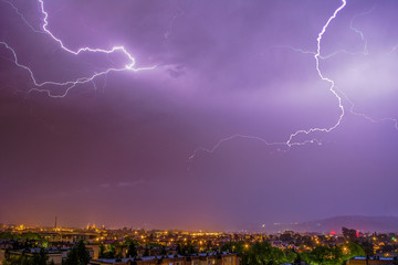 lightning - storm over the city (Nowy Sącz, Poland)
