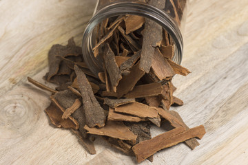 cinnamon on wooden background