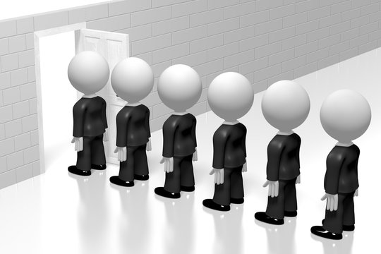 3D businessmen standing in queue