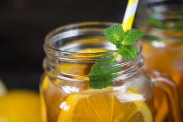 Iced tea with lemon. 