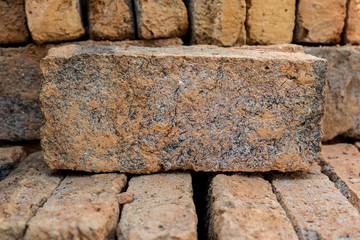 Close up stack of red bricks for background