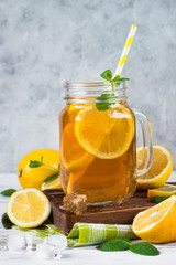 Iced tea with lemon. 