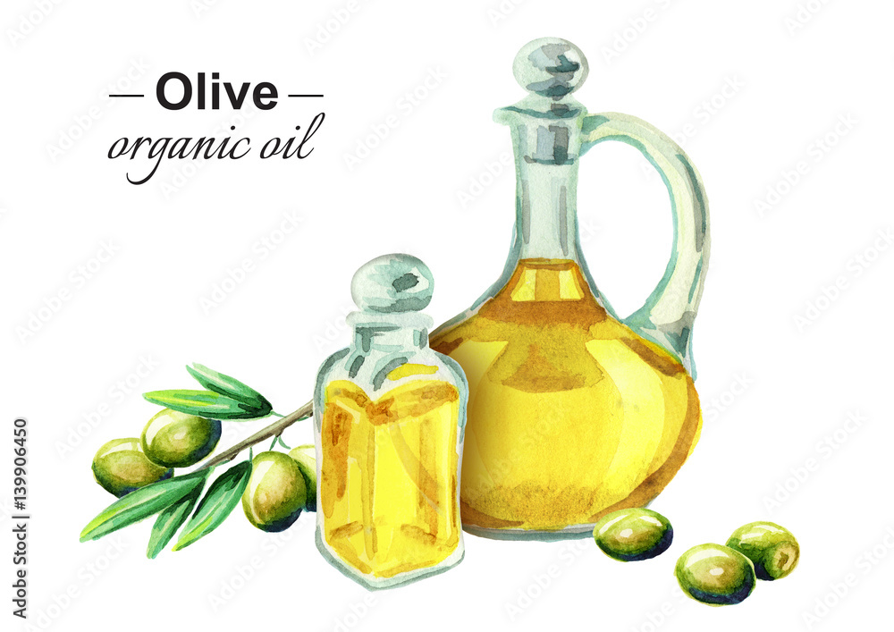 Canvas Prints Olive organic oil. Watercolor  - Canvas Prints