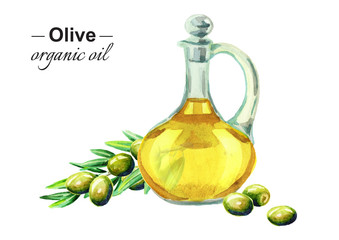 Olive organic oil. Watercolor 