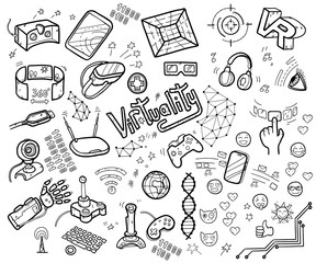 Doodle vector collection of virtual reality and innovative techn