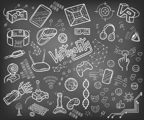 Doodle vector collection of virtual reality and innovative techn
