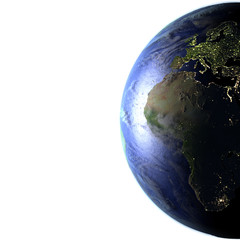 Europe and Africa on realistic model of Earth