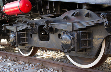Steam locomotive wheels close up