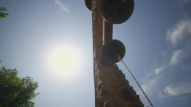 two bells in an old bell tower stedicam shoot