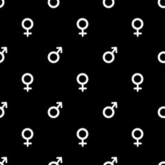 Seamless male and female sign pattern on black