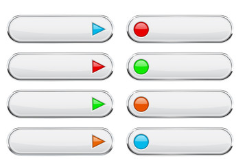 White oval buttons with colored circles and arrows. Menu interface elements