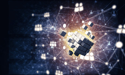 Concept of Internet and networking with digital cube figure on d