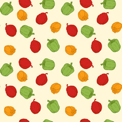 Hand drawn vector seamless pattern or background with sweet peppers. Natural eco food engraved vintage style illustration. Design farm market product.