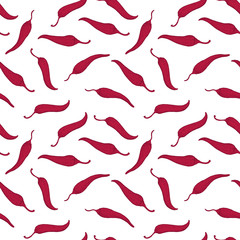 Hand drawn vector seamless pattern or background with chili peppers. Natural eco food engraved vintage style illustration. Design farm market product.