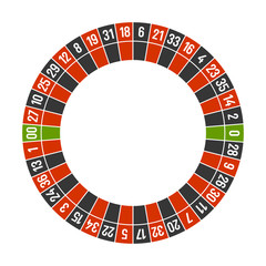 Roulette Casino Wheel Template with Double Zero on White Background. Vector