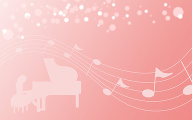 Pianist, Girl, Musical Notation, Pink, Background