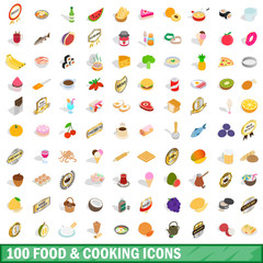 100 food and cooking icons set, isometric 3d style
