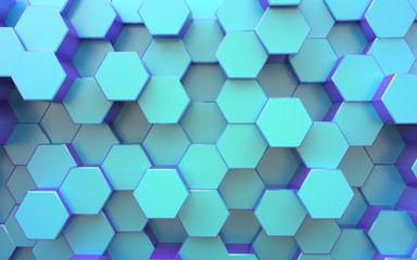 3d surface. Background from hexagons, blue color