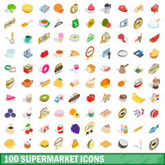 100 supermarket icons set, isometric 3d style