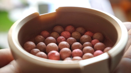 Professional palette of brown and pink color for makeup