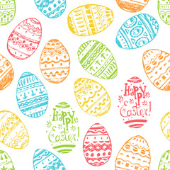 Seamless vector easter pattern with hand drawn eggs