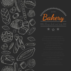 Vertical seamless background with various bakery products