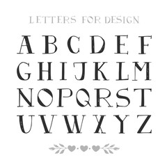 Hand drawn serif font. Script letters for design. Vector. Isolated.