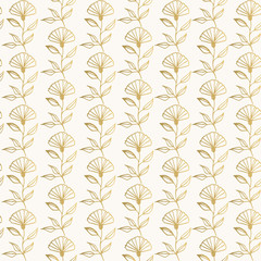 Golden floral background. Hand drawn nature pattern. 