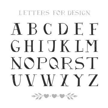 Hand drawn serif font. Script letters for design. Vector. Isolated.