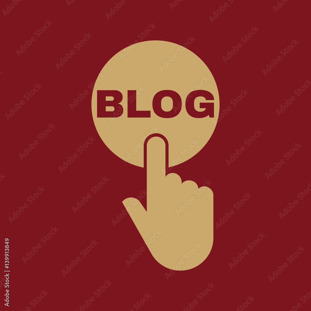 Poster hand pressing a button with the text blog icon. communication, chat, message symbol. flat design. st