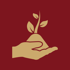 Hand holding sprout icon. Plant, organic, ecology, biology, spring symbol. Flat design. Stock - Vector illustration