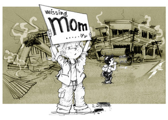 After war children show word missing mom