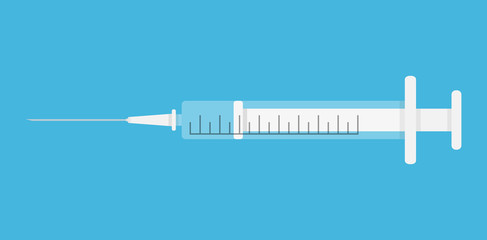 Medical syringe or hypodermic needle icon. Flat design