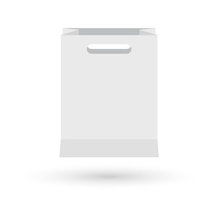 Grocery white paper bag vector illustration isolated on white background with shadow
