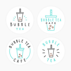 Set of bubble tea badges. Vector hand drawn labels