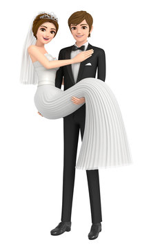 3D illustration character - The happy young couple who gets married
