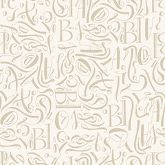 Hand drawn calligraphic abstract pattern. Beige background.