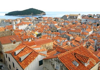 Fototapeta na wymiar Stunning Orange Tiled Rooftops of Dubrovnik Old City and Lokrum Island, Croatia 
