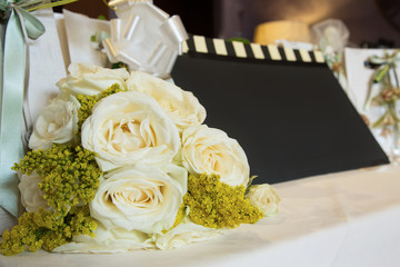 Wedding reception table with blackboard label
