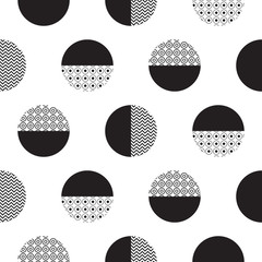 Geometric black and white dotted circles minimalistic pattern. Monochrome semicircles and circles background.