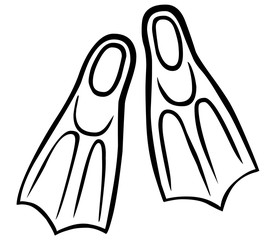Schwarz-weiß Zeichnung Schwimmflossen / Vektor