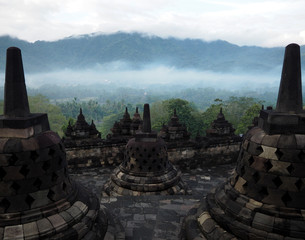 borobudur foggy morning 
