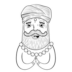 happy Indian man in a turban. coloring book. vector