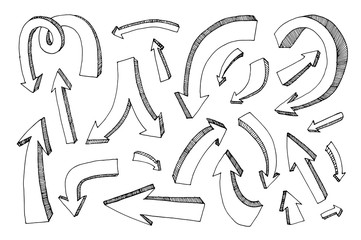 Isolated vector hand drawn doodle volume arrows set on a white background