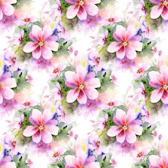 Fototapeta na wymiar Seamless pattern with watercolor flowers.