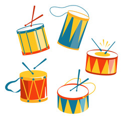Festive Carnival Drums Isolated on White