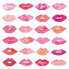 Watercolor lips icon set