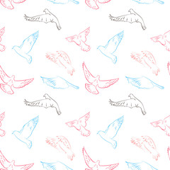 Seamless pattern with flying birds in beautiful colors, vector illustration for your design 