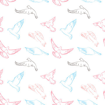 Seamless pattern with flying birds in beautiful colors, vector illustration for your design 