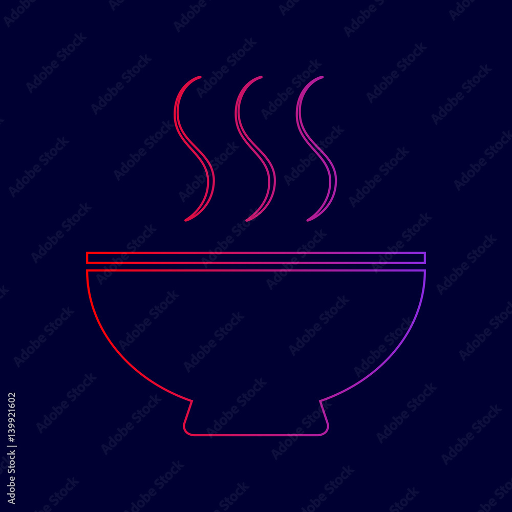 Poster soup sign. vector. line icon with gradient from red to violet colors on dark blue background.
